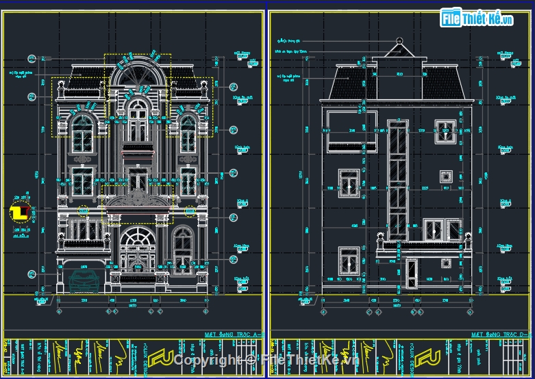 biệt thự 3 tầng,biệt thự cổ điển 3 tầng,File cad biệt thự cổ điển 3 tầng